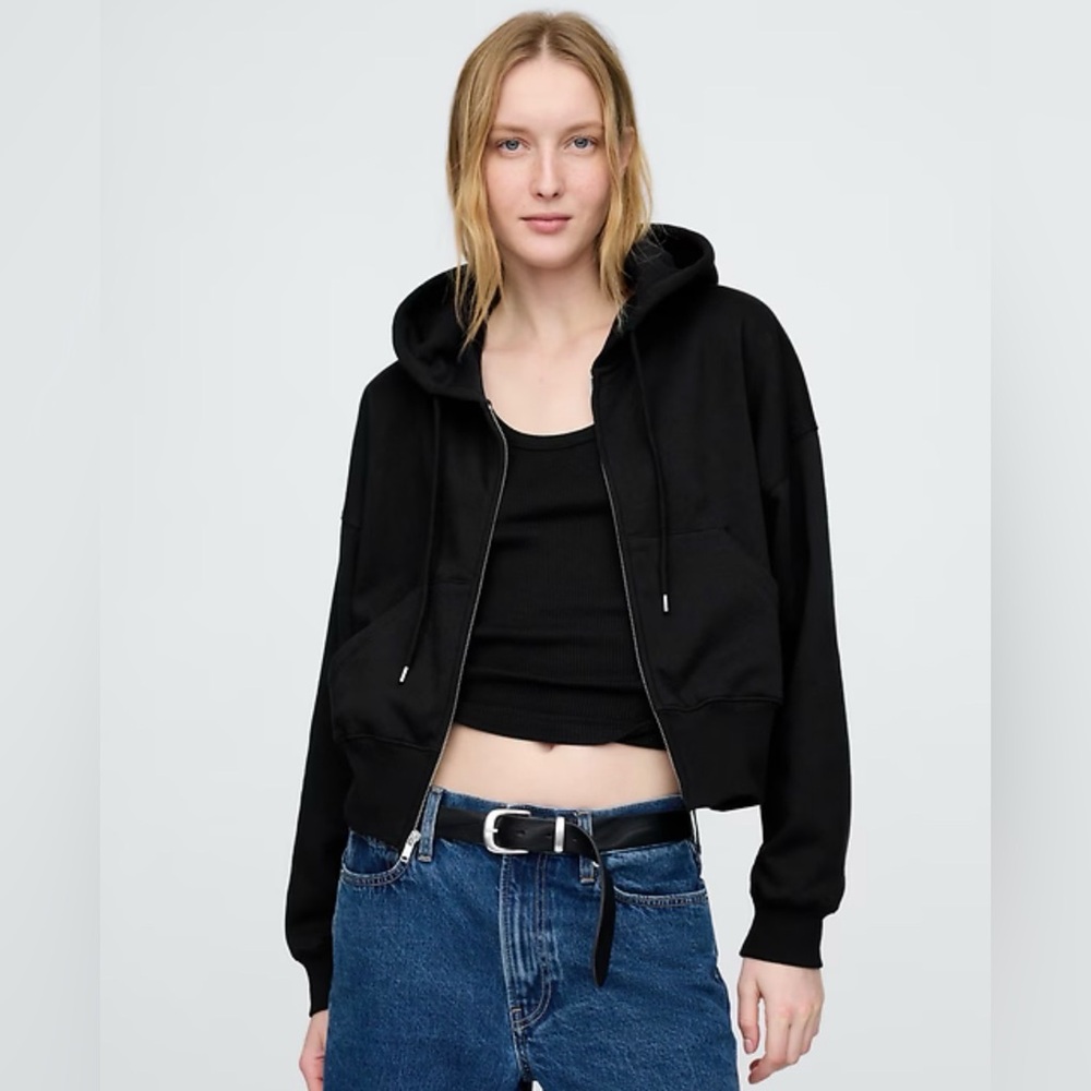 VintageSoft Wedge Zip Hoodie in Black Size S